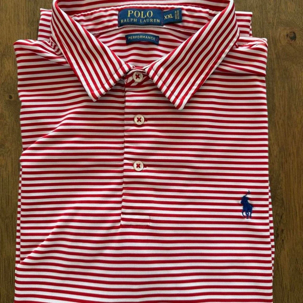 Polo Ralph Lauren Performance Striped Polo Red White XXL Golf
